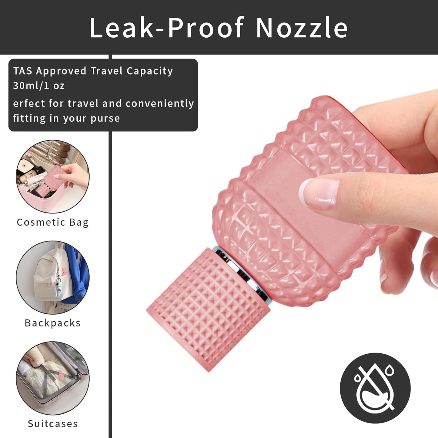 2 Pack 30ml Perfume Spray Bottles Empty, Refillable Glass Fine Mist Atomizer, Portable Travel Perfume Atomizers Fragrance Containers Sprayer for Cleaning, Essential Oils, Liquids (Pink)