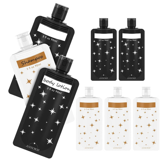 8 Pack Travel Pouches for Toiletries, Refillable squeeze Liquid travel pouches,Travel Shampoo and Conditioner Pouches,3oz leak proof travel pouches (Star)