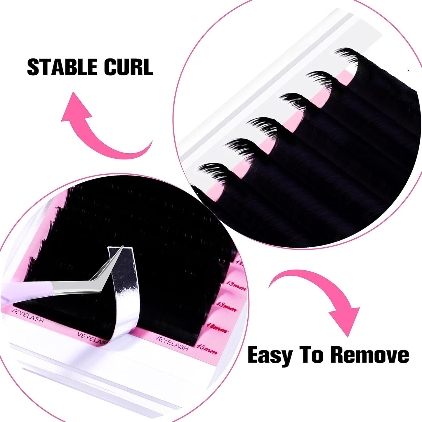 VEYES INC Cashmere Smart Fan Lash Extensions 0.03 0.05 0.07 C/CC/D Curl 8-20mm Mixed & Single Length, Super Matte Black Volume Lashes, Professional Supplies for Lash Techs (0.07 D 8mm)