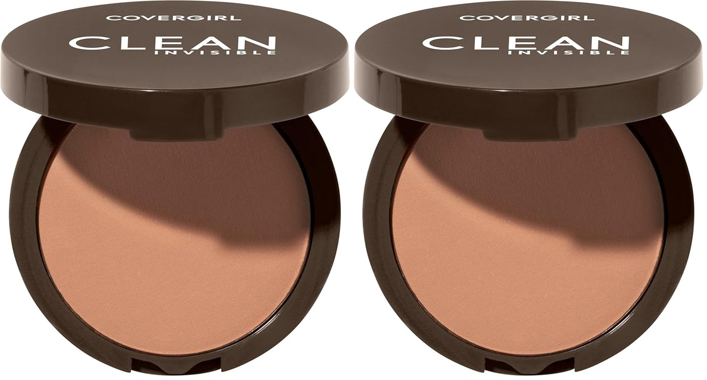 Covergirl Clean Invisible Pressed Powder, Lightweight, Breathable, Vegan Formula, Soft Honey 155, 0.38oz (Pack of 2)