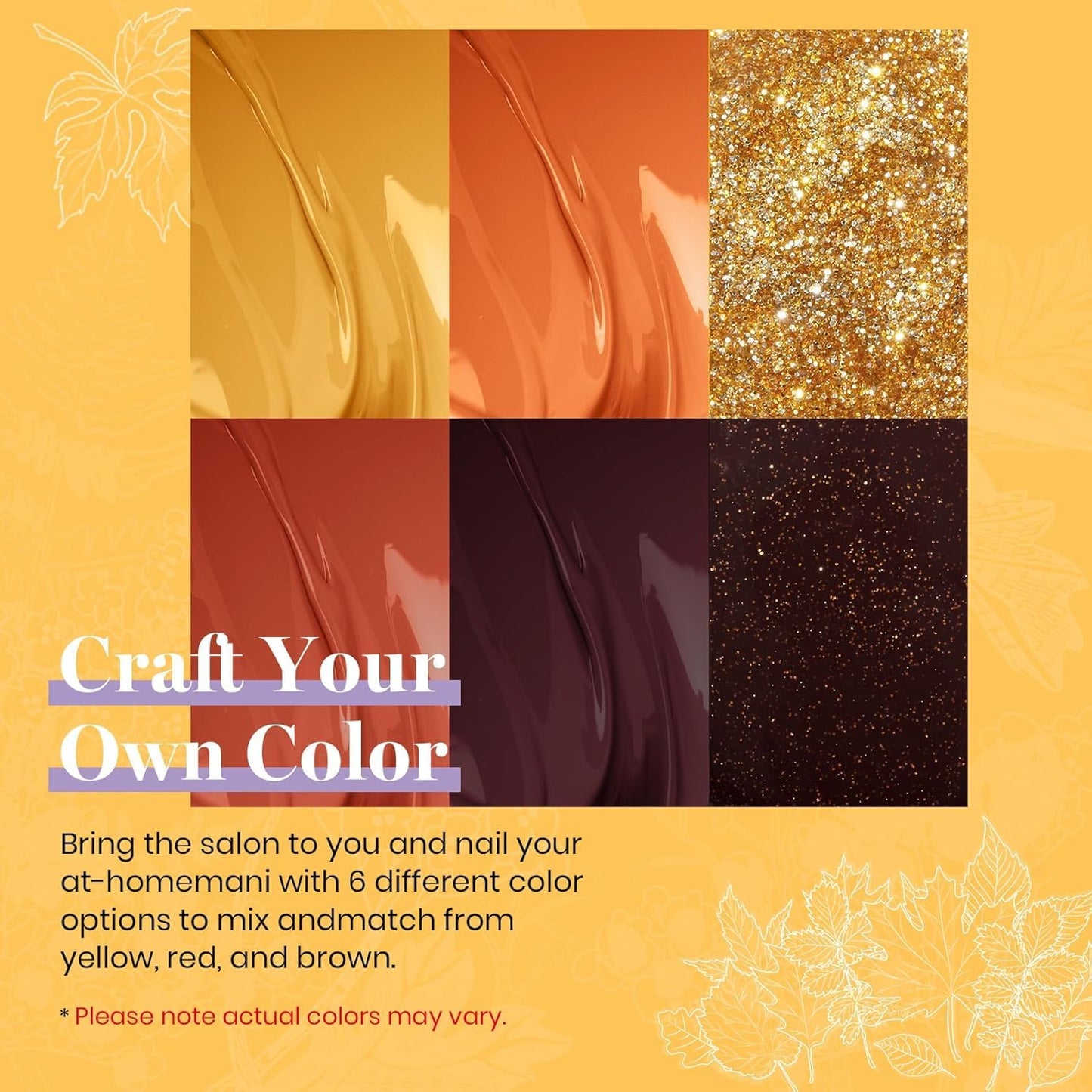 Beetles Fall Gel Nail Polish Set, 6 Colors Burgundy Red Brown Yellow Orange Glitter Gel Nail Polish Soak Off UV Nail Art Design Manicure Gifts for Women