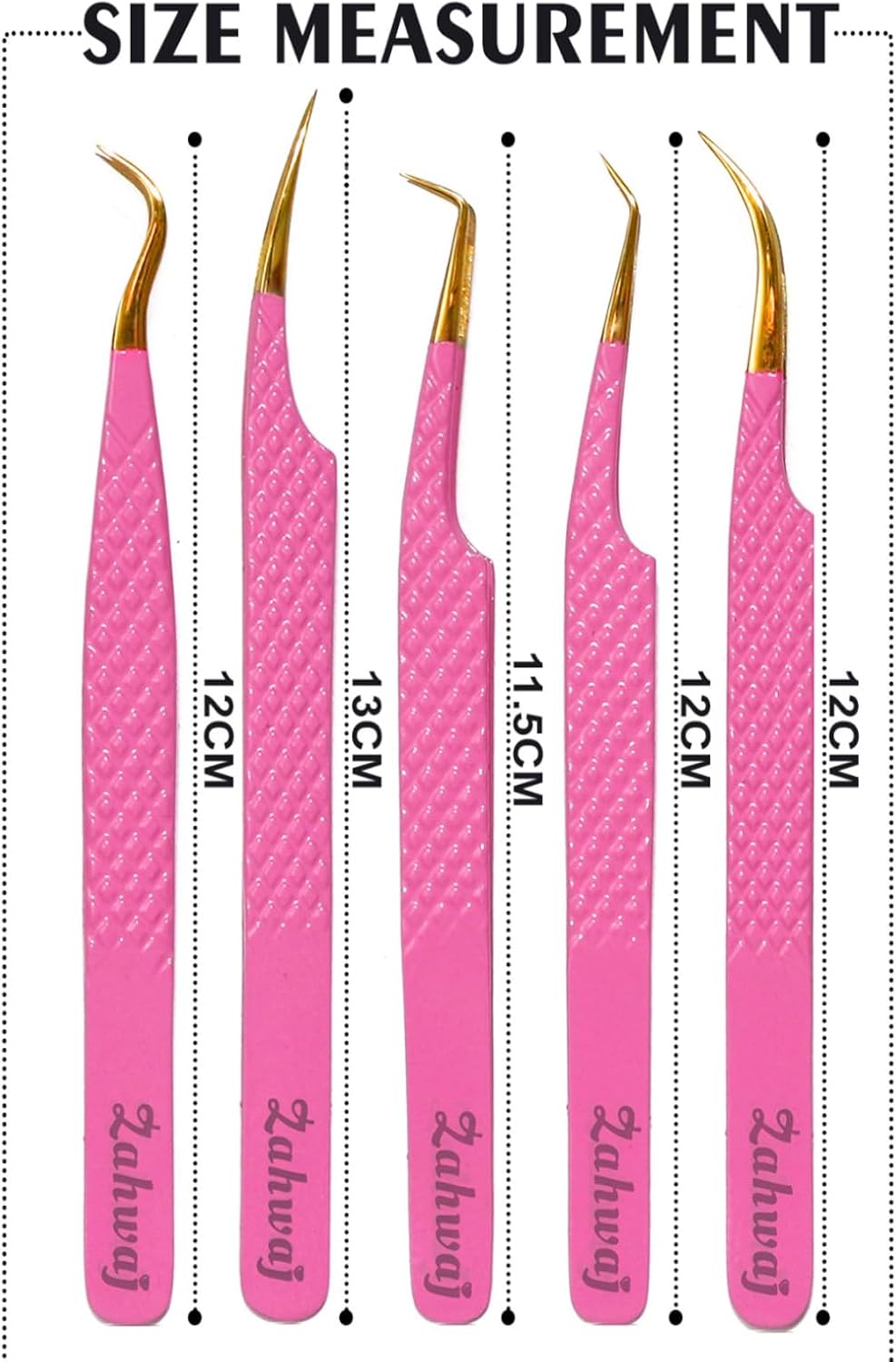 Lash Tweezers - Set of 5 Diamond Grip Eyelash Tweezers - Stainless Steel Professional Fiber Tip Lash Tweezer for Eyelash Extensions (Pink)