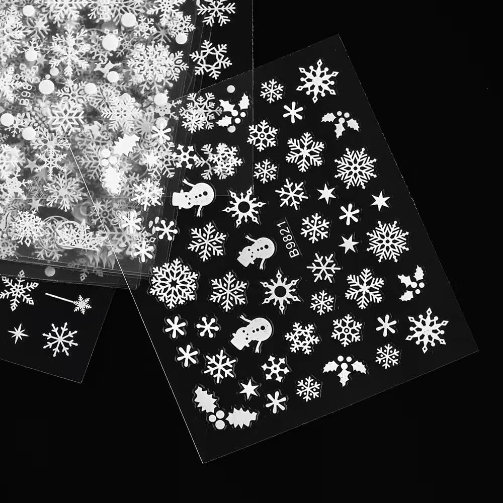 30 Sheet Silver Snowflake Nail Decals - Self Adhesive 3D Nail Art Stickers for Christmas Manicure Decoration