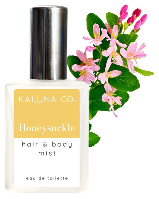 Honeysuckle Natural Hair & Body Mist Spray, Pure Essential and Fragrance Oils, Alcohol-Free, Handmade in California, 0.5Fl Oz