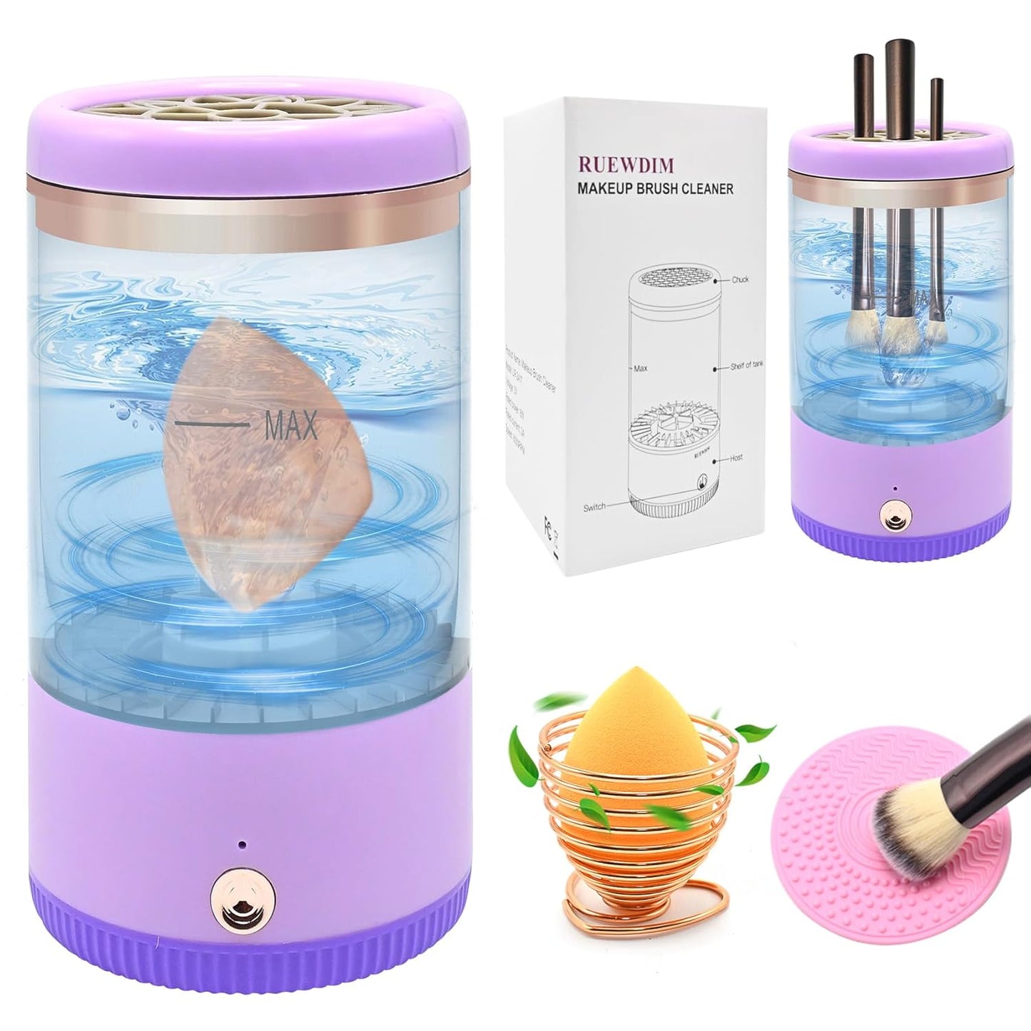 Makeup Brush Cleaner,Low noise and 8000 RPM Electric Makeup Brush Cleaner Machine for Deep Cleaning,Automatic Spinning Cosmetic Brush Cleaner for All Size Makeup Brushes and Sponges(purple)