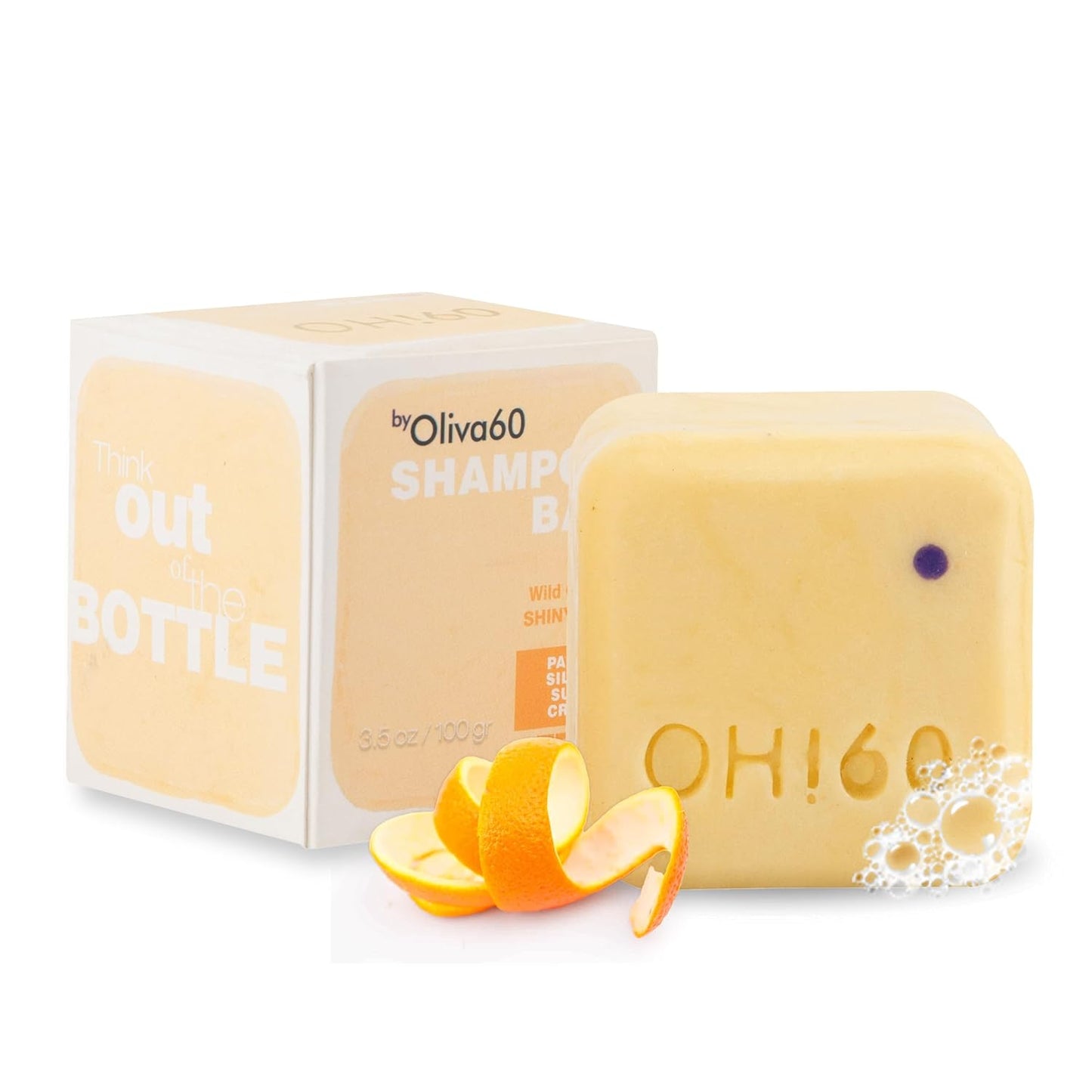 Shampoo Bar Wild Orange - Olive, Argan, Macadamia Oil | Hair Care ou of Sulfate & Paraben | Moisturizing & Purifying | Normal to Dry Hair | 3.5 oz | Shine & Restore | OLIVA 60