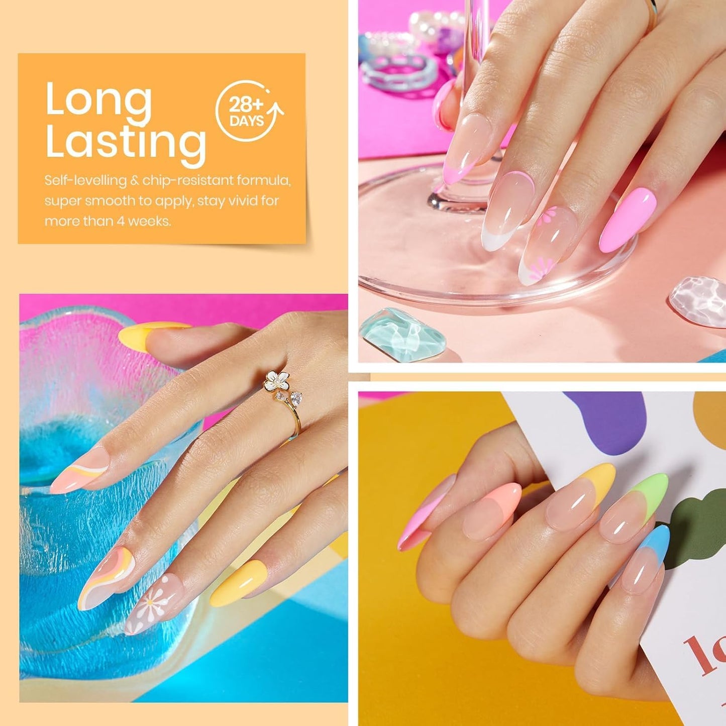 Beetles Halloween Gel Nail Polish Set, Bright Rainbow Collection 6 Colors Hot Pink Blue Yellow Green Soak Off UV LED Neon Gel Nail Polish Kit Gift for Women