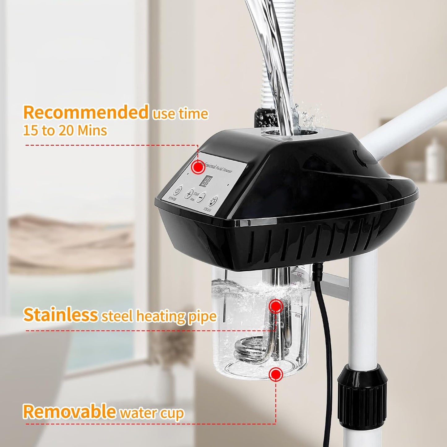 Professional Facial Steamer, 2 in 1 Facial Steamer on Wheels with 5X Magnifying Lamp, Steamer for Face Adjustable Height, Steamer for Facial for Salon, Spa and at Home Use
