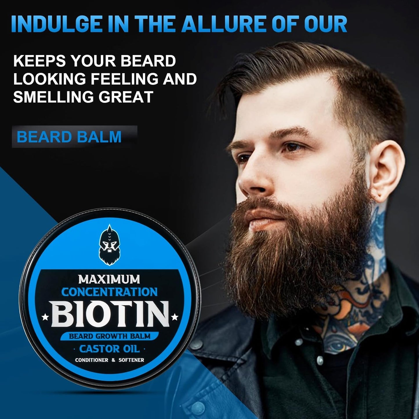 Beard Balm, Maximum Concentration Biotin, with Castor Oil and Argan & Jojoba Oils, Promotes Beard Growth, Styles, Strengthens & Softens Beards & Mustaches, 2 Ounce，Cedar