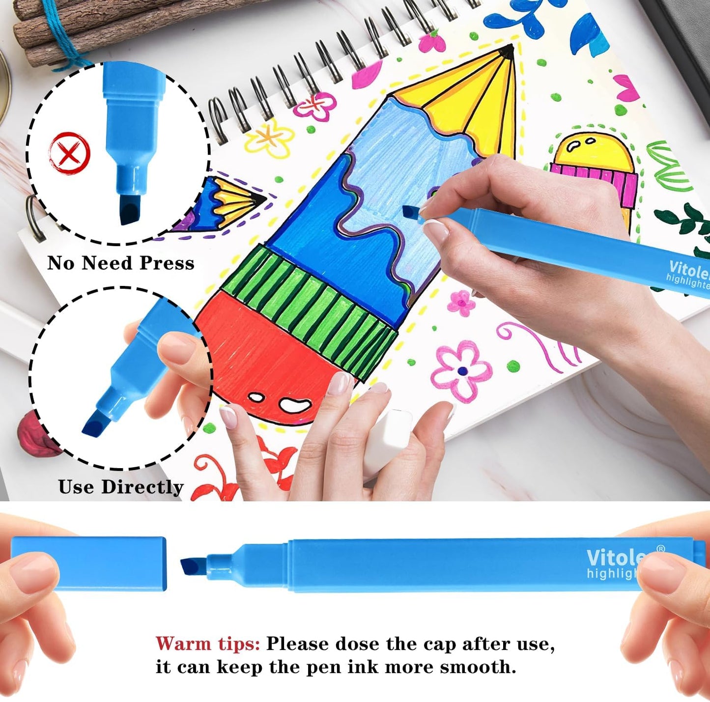 Aesthetic Highlighters,10 pcs, Chisel Tip, Vibrant Colors,Pastel Highlighters Assorted Colors, Bulk Highlighte for Bible Journaling Planner Notes School Supplies