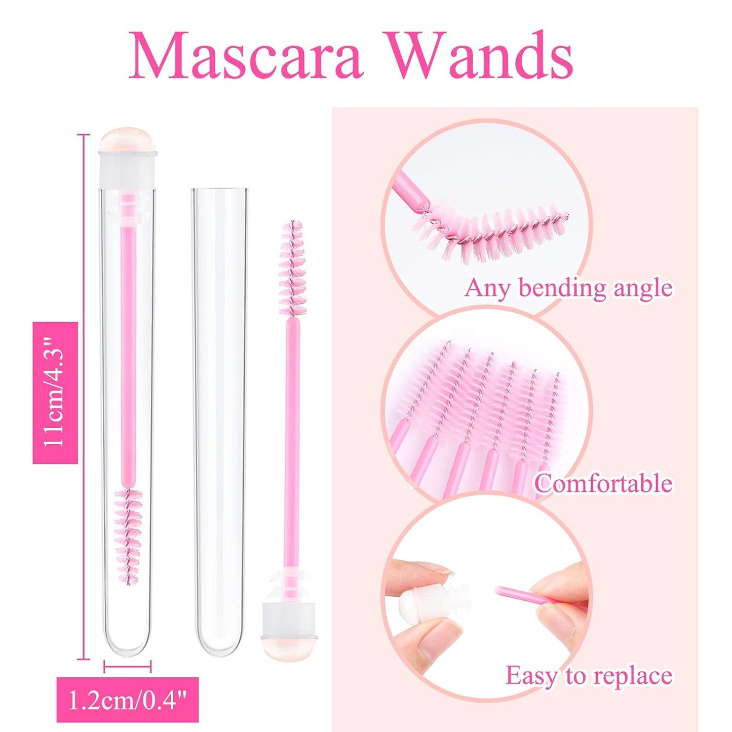50pcs Eyelash brush Lash Wand Makeup tool Eyelash Extension supplies Cleaning brush Diamond Mascara sky pink