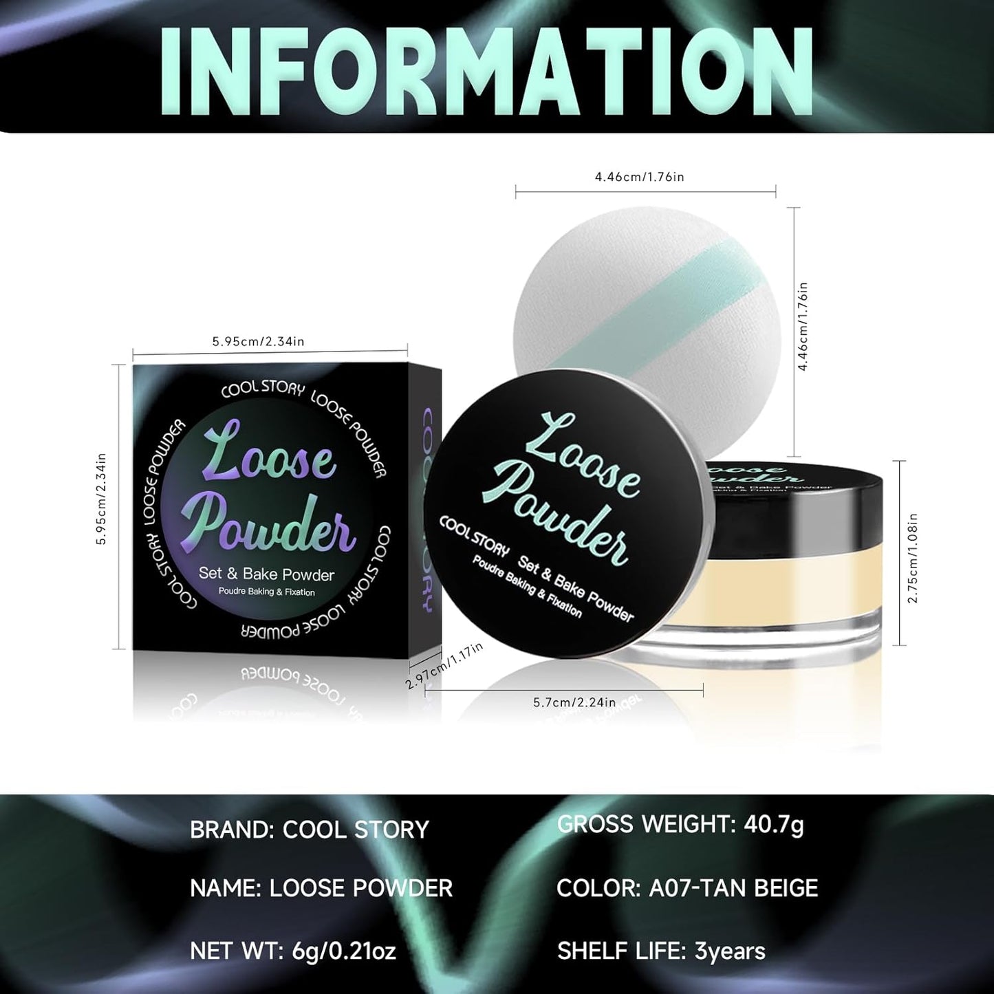 Loose Setting Powder, Bake Makeup Powder Full Coverage Matte Finish (Tan Beige, 6g/O.21oz)