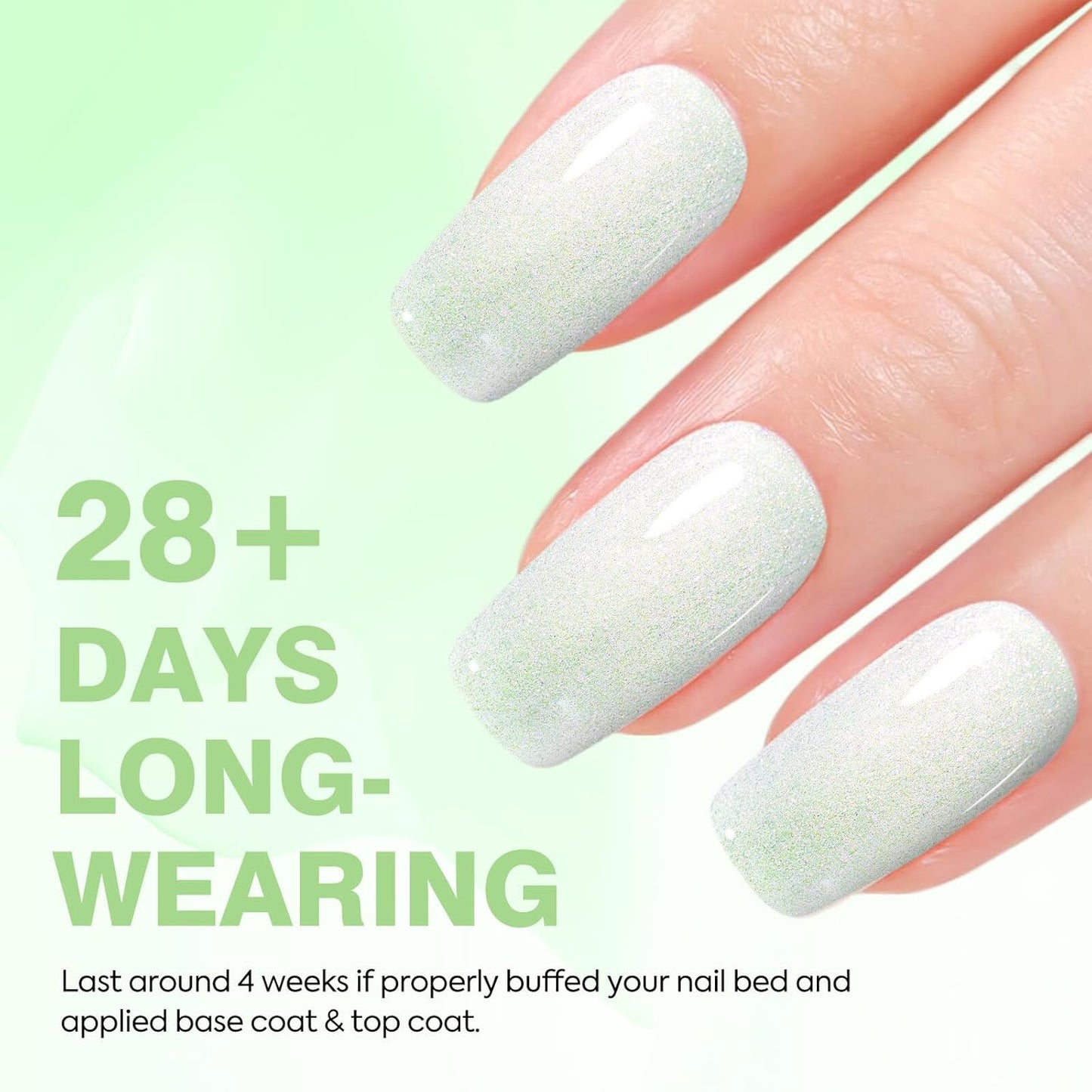 CANNI 1 Pcs Glitter Green Gel Nail Polish, Shimmer Sparkly Light Green Colors Gel Polish Soak Off Led Nail Art Gel Manicure Salon DIY