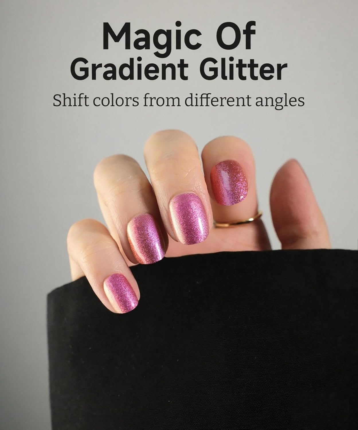 Glitter Nail Polish Strips, 32 Pcs Salon Quality Gel Nail Stickers, Long Lasting Wraps Easy to Use & Remove (Glitter Rose Pink)