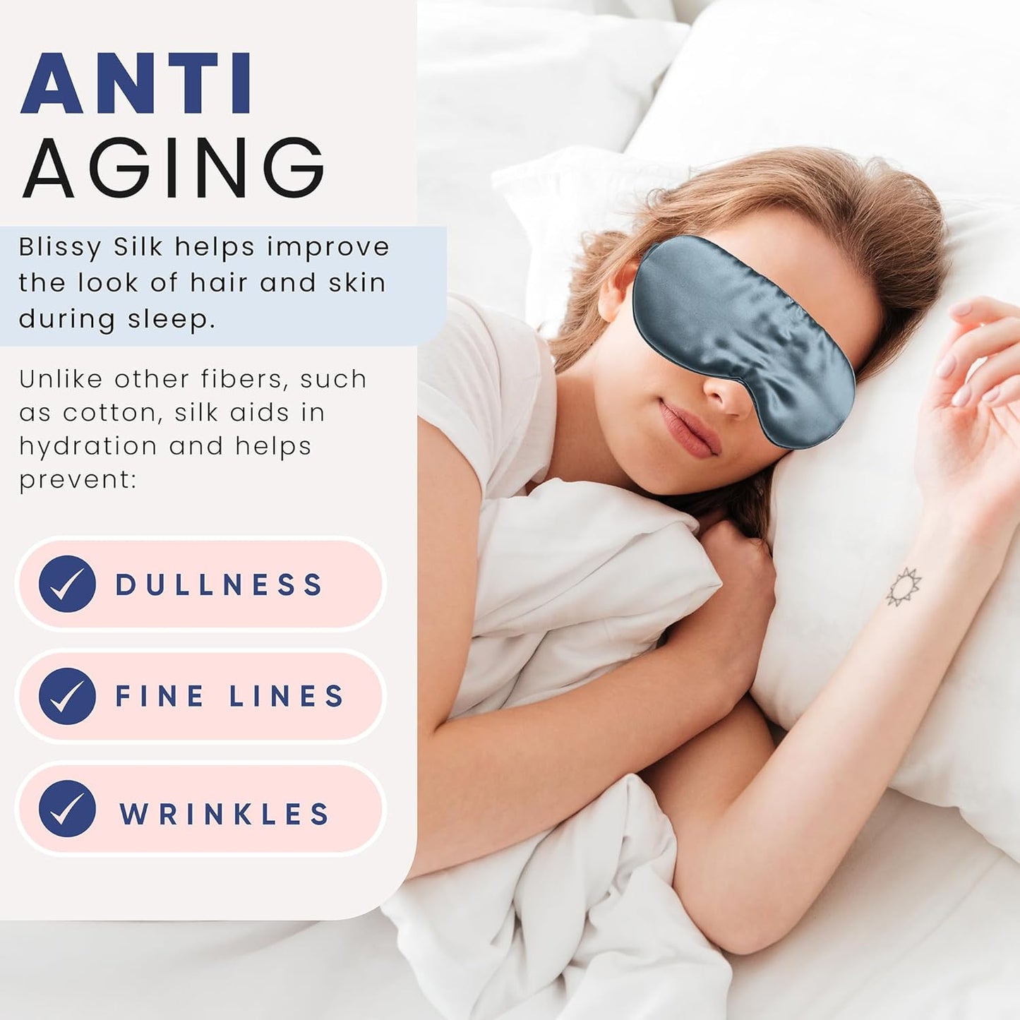 Blissy Silk Sleep Mask - Silk Eye Sleeping Mask for Women & Men for Total Blackout - 100% Pure Mulberry Silk, 22 Momme 6a Fibers - Blindfold Silk Sleep Mask Side Sleeper Eye Cover (Ash Blue)