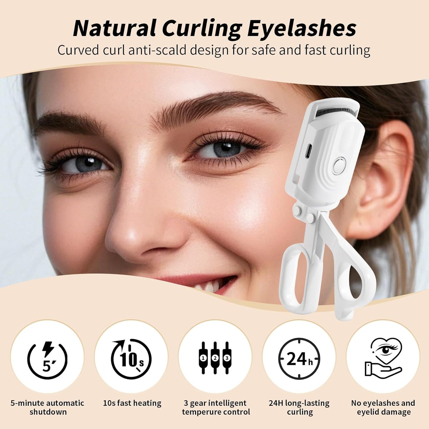 docolor Heated Eyelash Curler Fast Heat up Within 10s, 24 Hours Long Lasting Electric Eyelash Curler 3 Temperature Modes with USB Rechargeable Safe lash Curler Quick Natural Curling Eye Lashes