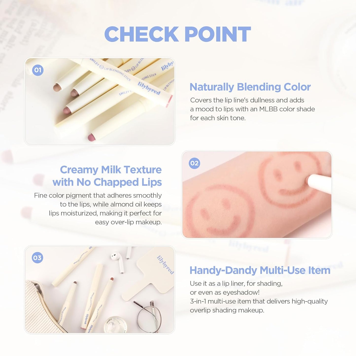 lilybyred Smiley Lip Blending Stick | Korean 3-in-1 Multi-Use Lip Liner, Smooth Creamy Texture, Long-Lasting Matte Finish, Soft Blur Effect, Precision Contour Pencil, 0.028 oz. (01 Grin with Me)