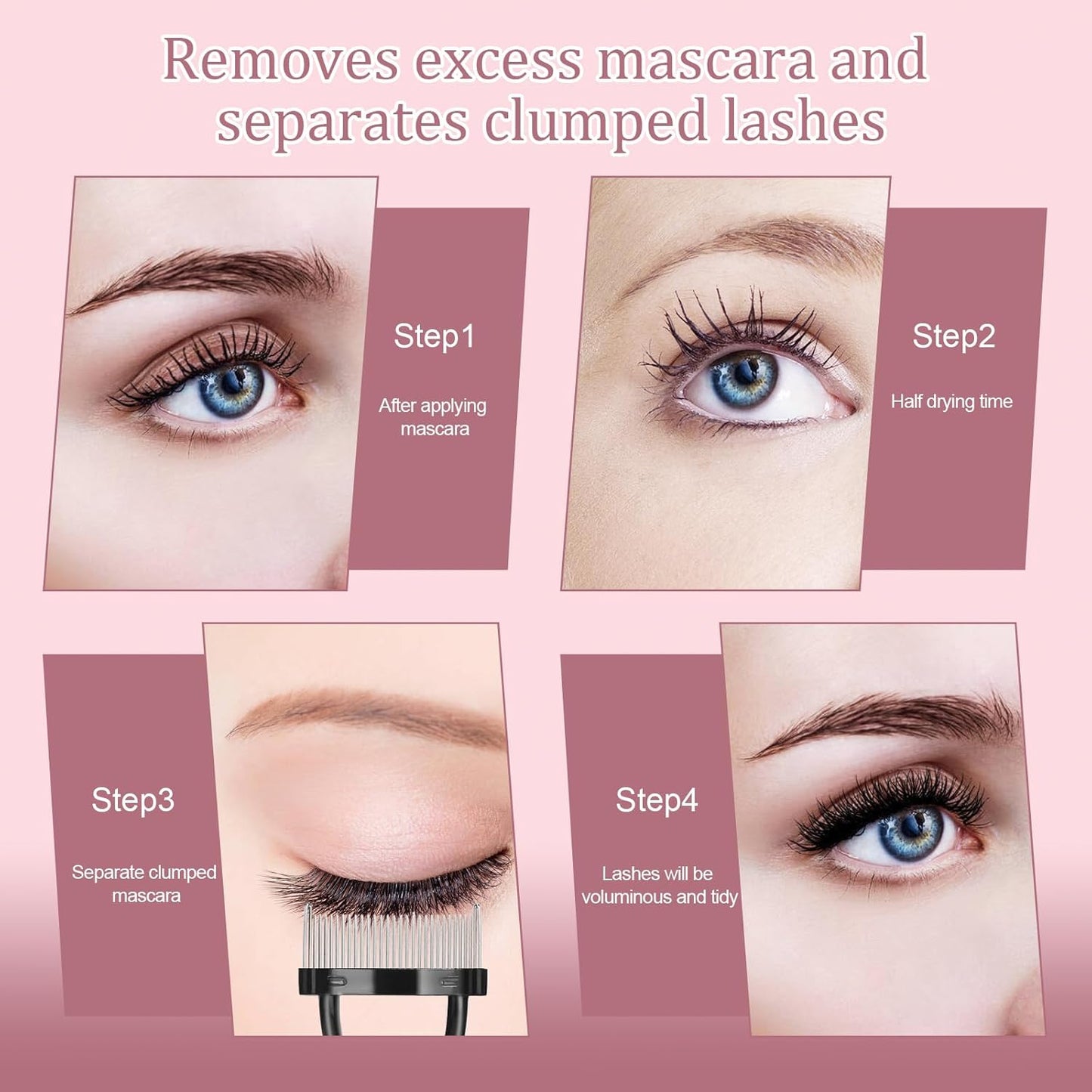 4PCS Eyelash Comb Lash Separator Eyebrow Brush & Brow Spoolie for Removes Clump Mascara