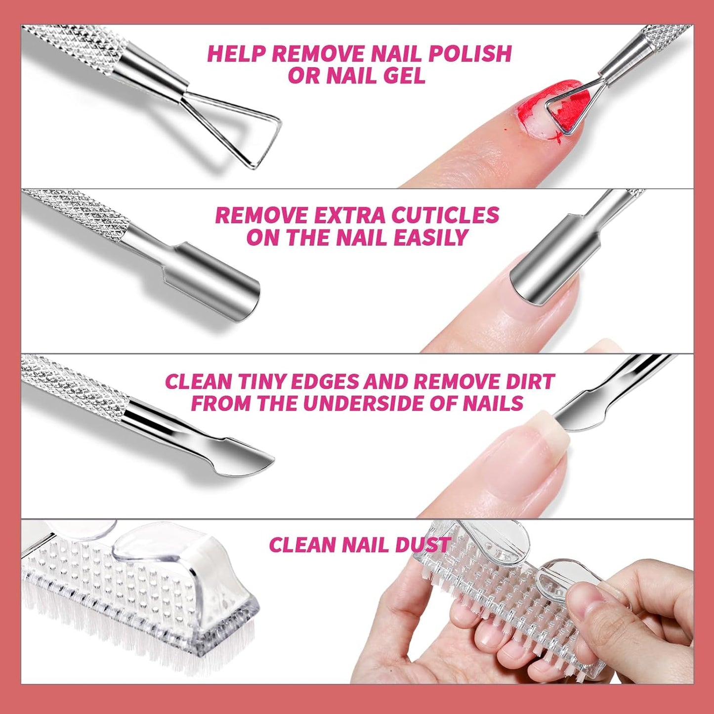 FANDAMEI Nail Polish Gel Remover Tools Kit, 10 Pcs Clear Nail Clips, 100ml Nail Polish Remover Bottle, 500 Pcs Remover Cotton Pad, Nail Brush, Cuticle Pusher, Cuticle Peeler, Nail File, Buffer Block