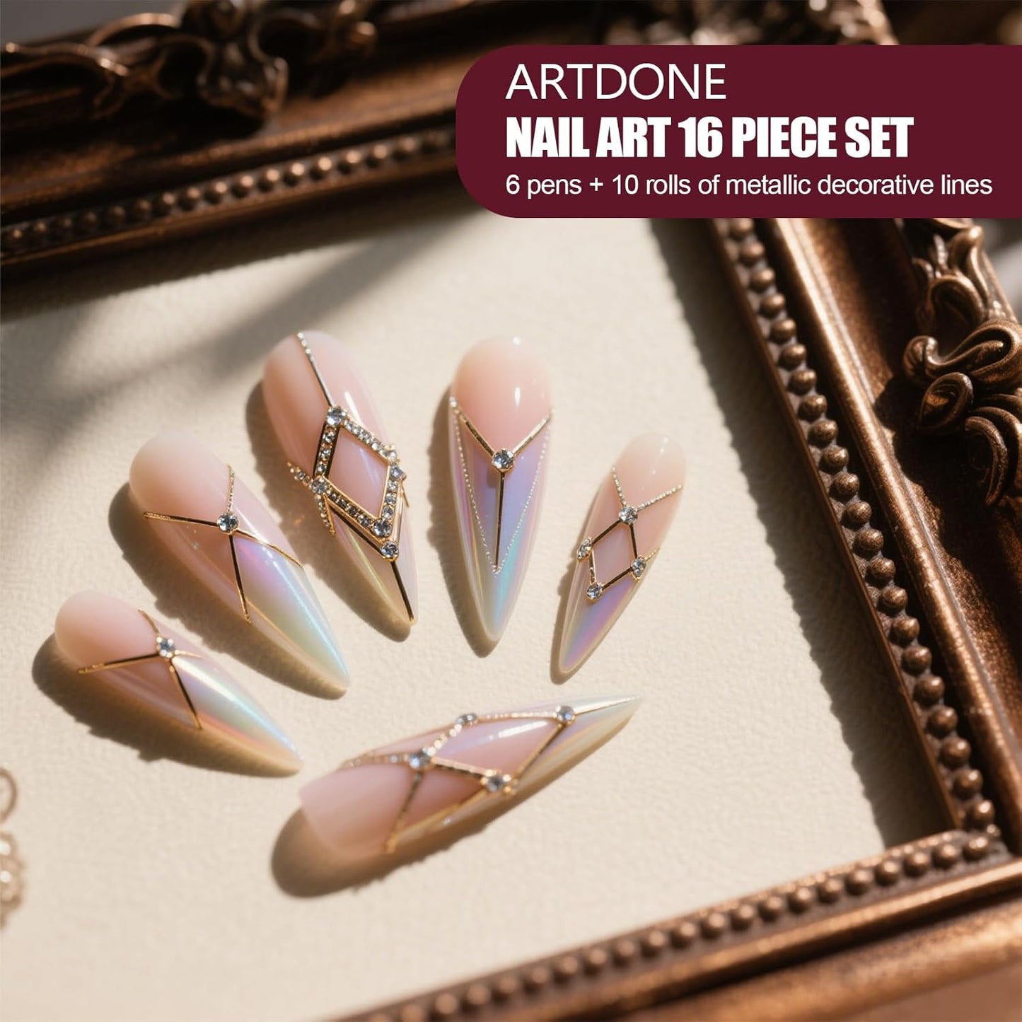 Artdone Nail Striping Tape Lines Kit With Nail Art Pens Dotting Tools And Liner Brushes For Gel Polish Small Detail Drawing Design Paint