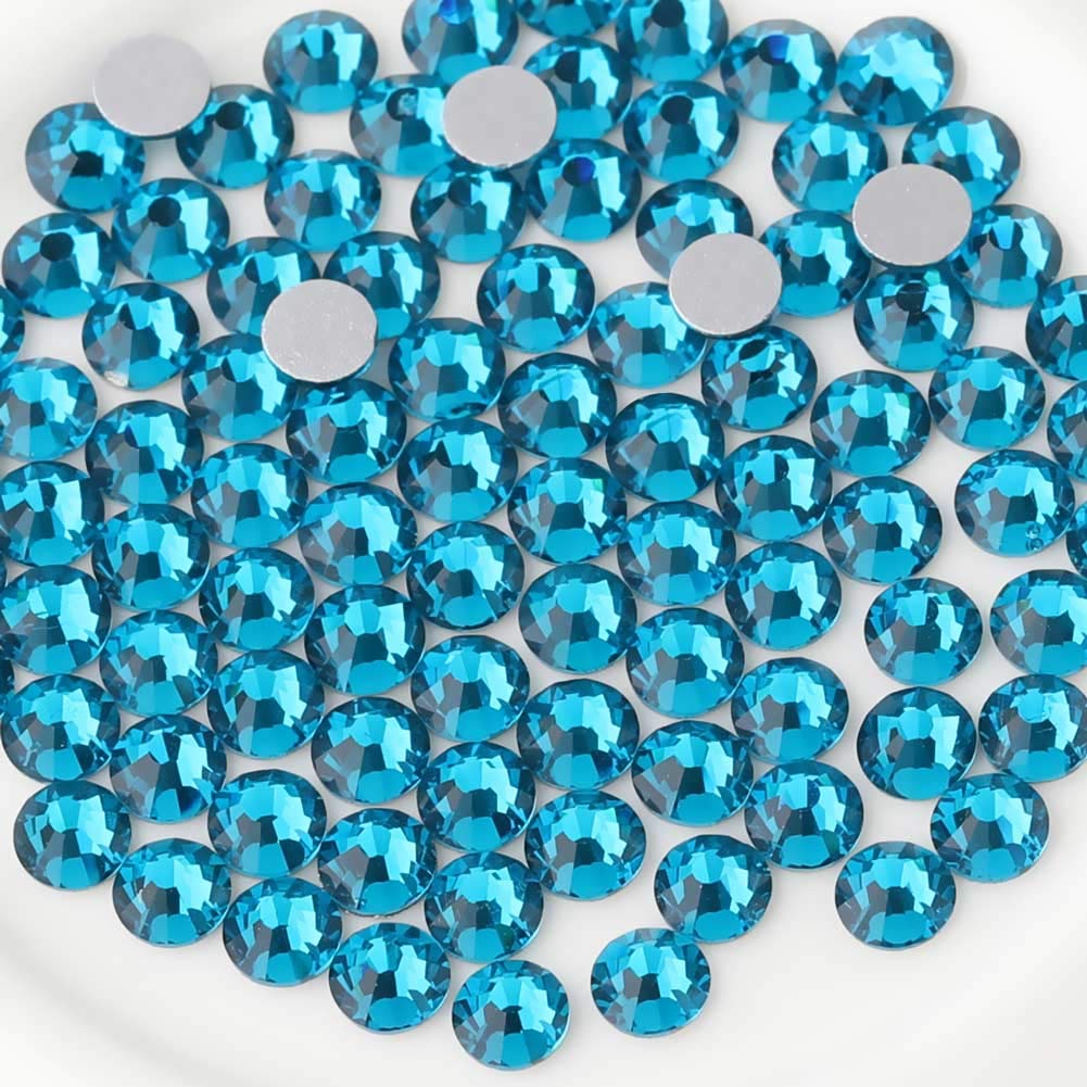 Beadsland 144pcs Flat Back Crystal Rhinestones Round Gems for Nail Art and Craft Glue Fix, Indicolite, SS40, 8.4-8.7mm