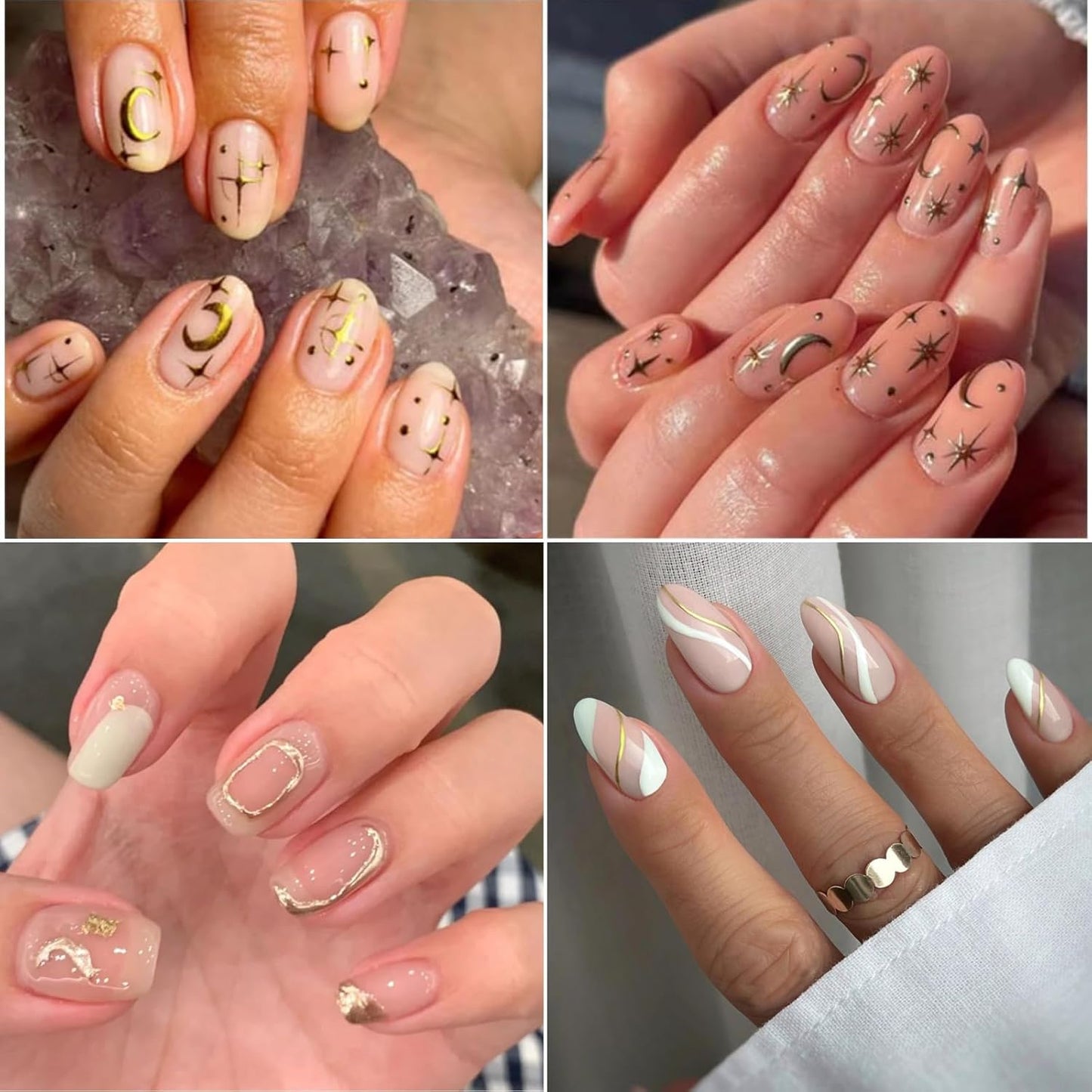 30 Sheets Gold Nail Art Stickers 3D Self-Adhesive Nail Decals Gold Line Star Nail Stickers for Acrylic Nails Gold Leaf Diamond Nail Supplies for Women