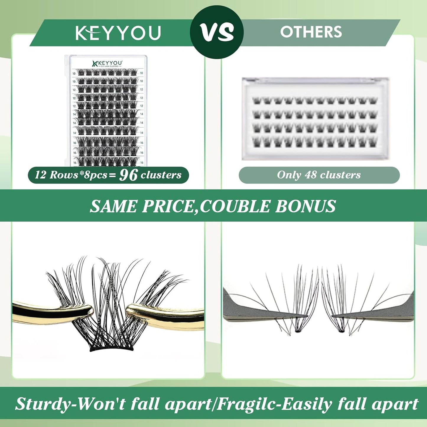 Lash Clusters 96pcs Individual Lashes D Curl 18mm Eyelash Clusters KEYYOU Volume Wispy Lash Extension Soft&Comfortable Easy DIY at Home(Y23,D-18mm)