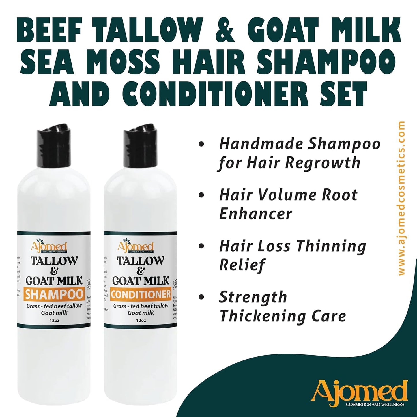 Beef Tallow Conditioner -Unscented Handmade tallow & goat milk conditioner for Damaged hair, all hair types- Moisturizing conditioner- Sulfates, fragrance free- CONDITIONER 12OZ