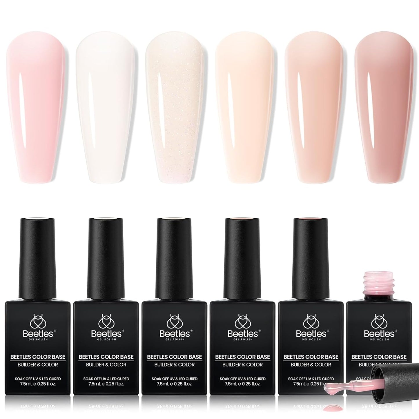 beetles Gel Polish Beetles Rubber Base Gel For Nails 6 Pcs, Builder Nail Gel Aesthetic Nude Colors Pink Gel Polish Gel Strengthener Gel All-in-1 Gift