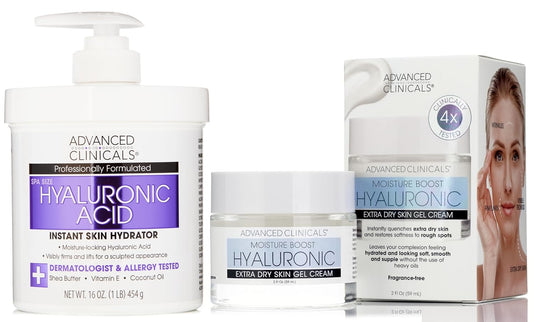 Advanced Clinicals Hyaluronic Acid Face Moisturizer Gel Cream + Hyaluronic Acid Body Cream 2pc Hydrating Skincare Set For Women & Men To Reduce Appearance Of Dry Skin, Wrinkles, & Fine Lines, 2pc Set