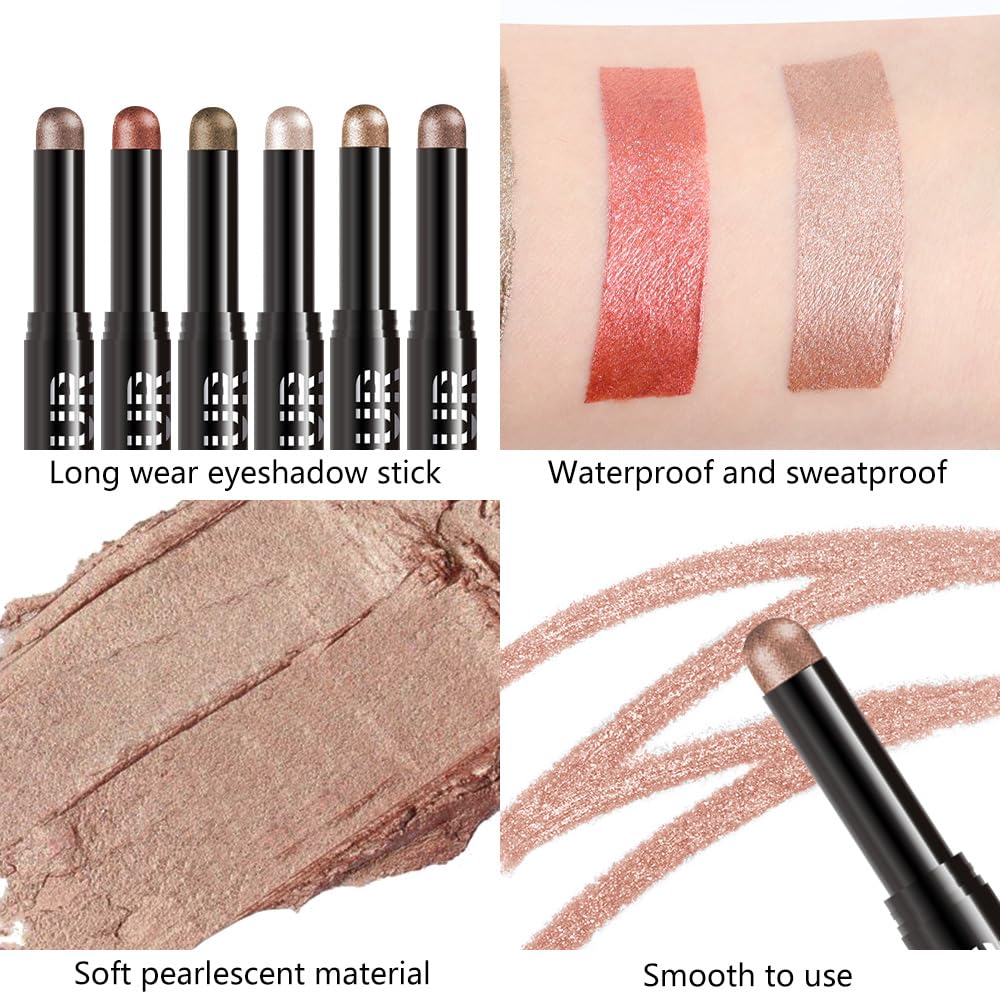 Nuetral Nude Shimmer Cream Eye Shadow Stick Makeup for Women, Bonze Nude Shimmer Matte Eye Shadow Brightener Stick for Eyes, Waterproof Eyeshadow Pencil Applicator Blendable for Eye Highlight 07