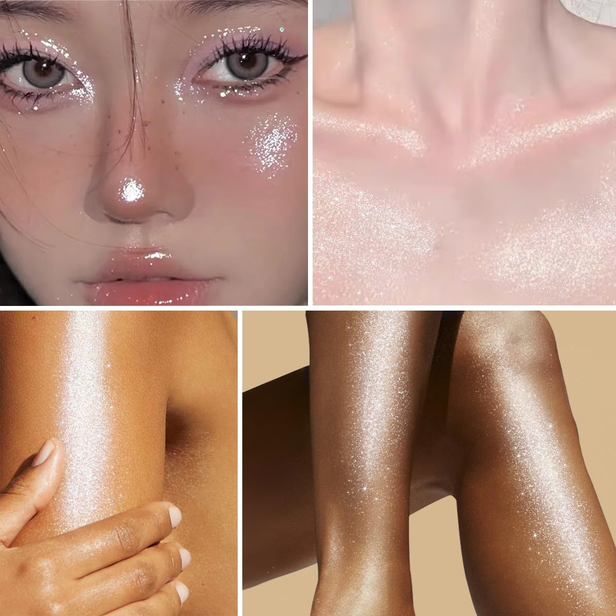 UCANBE Highlighter Makeup Drops Body Glitter Dewy Liquid Face Glow Shimmer for Women Holographic Luminizer Sparkles for Face (Silver Fairy White - 02)