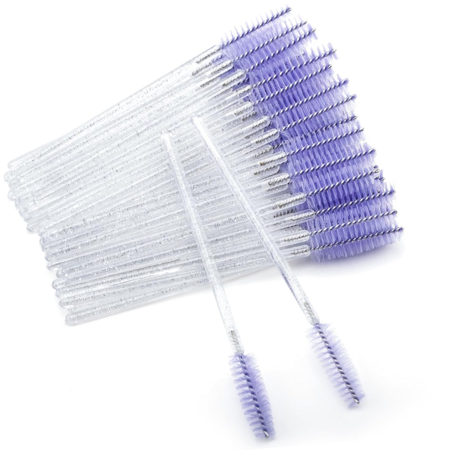 G2PLUS 100PCS Disposable Mascara Brushes, Crystal Lash Brush Makeup Kit, Adjustable Eyelash Spoolies for Eyelash Extensions, Eyebrow and Makeup (White + Purple)