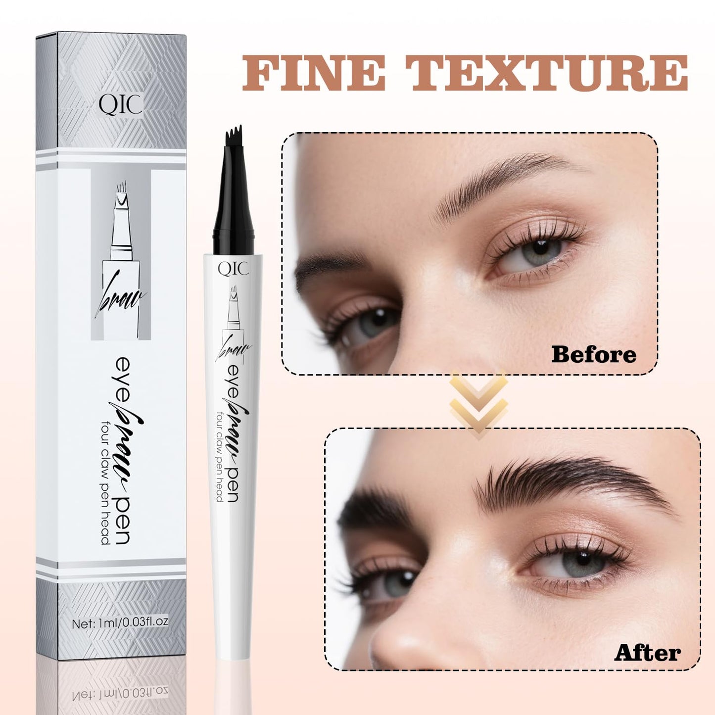 Eyebrow Pen, Waterproof Microblading Eyebrow Pencil, 4 Tip Precise Eye Brow Makeup Pen for Women to Effortlessly Create Hair Like Natural Brows, Non Dry Out and Last All Day (Grey Color)