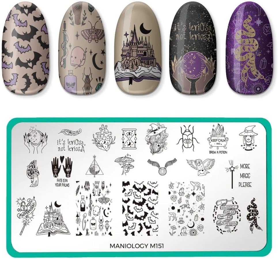 Maniology Sorcery and Spells Nail Stamping Plate Set, Halloween Plates Bundle, Sorcery Wizards Spirit Speaks Ouija Board Tarot Cards Manicure