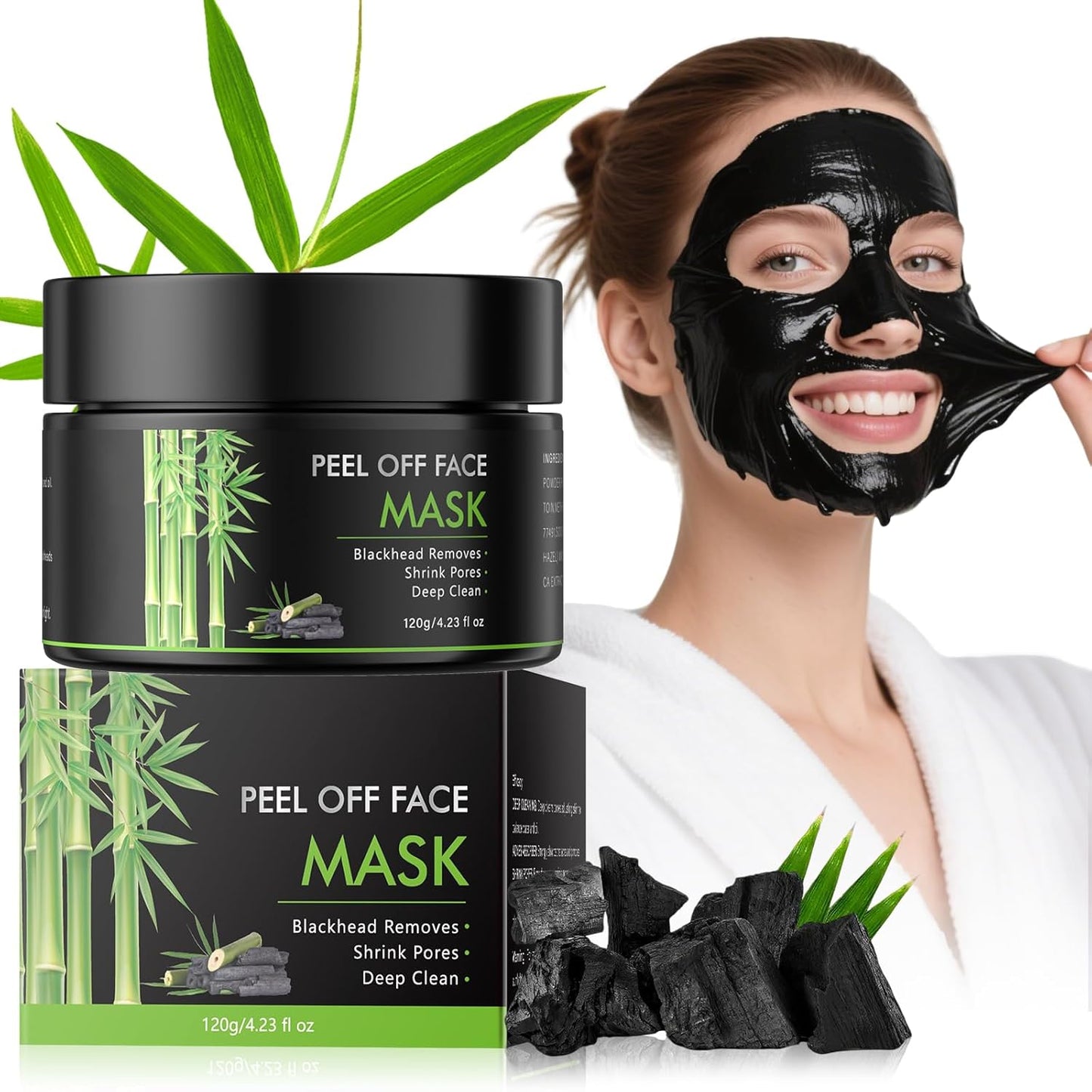 Blackhead Remover Mask for Women & Men, Bamboo Charcoal Peel Off Black Masks,Oil Control Deep Cleansing,for All Skin Types（4.23OZ）
