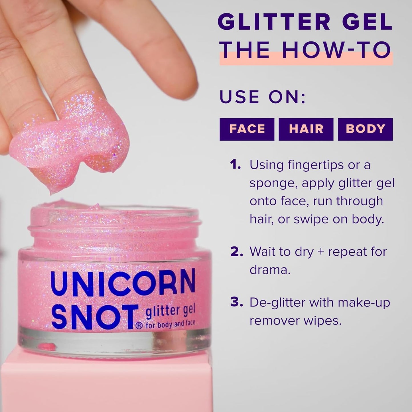 UNICORN SNOT Holographic Face Glitter & Body Glitter Gel: Glitter Makeup, Hair Glitter, Festival Rave and Anime Cosplay, Halloween Costume Makeup - Vegan & Cruelty Free, 1.7 oz Pink Glitter (Flamingo)
