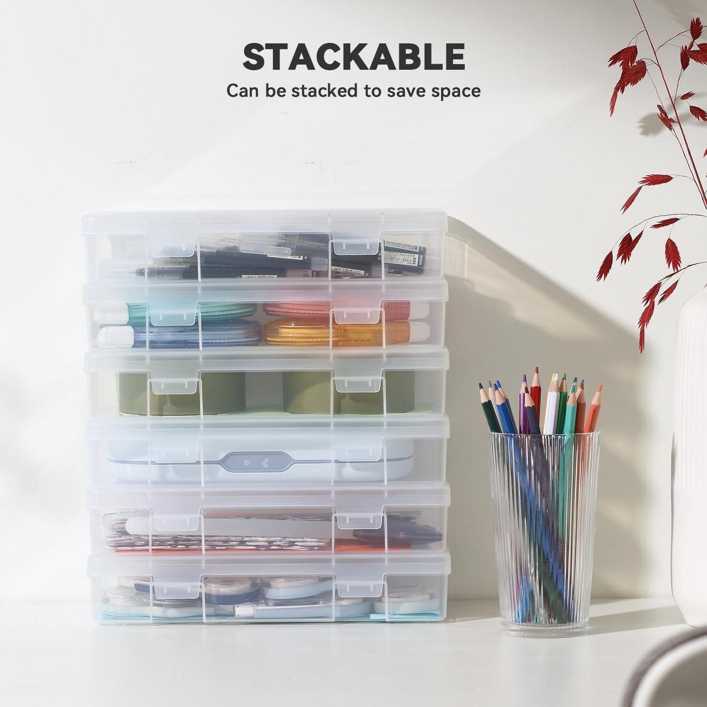 9 Pack Plastic Storage Containers Clear Arts & Crafts Storage Boxes & Organizers Stackable Containers With Lids For Organizin (Set 1)