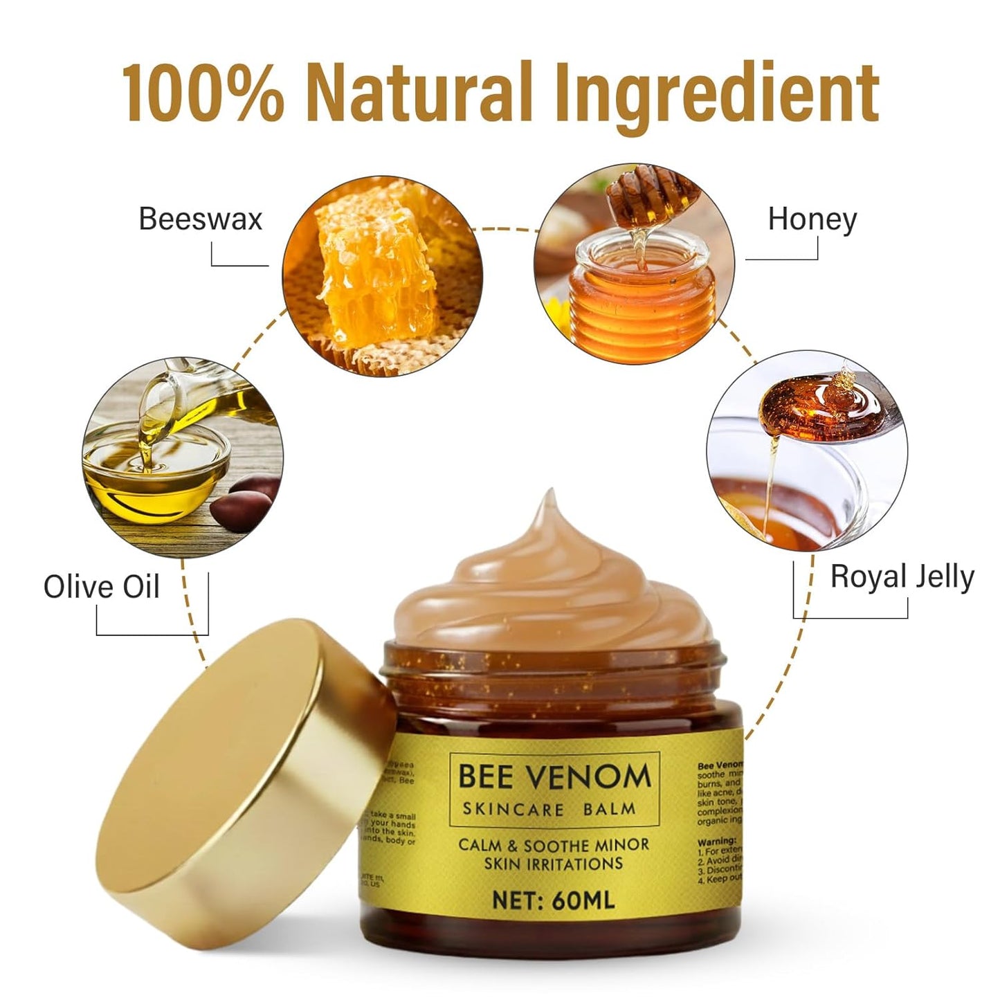 Bee Venom Cream, Bee Venom Skin Treatment Cream, Firming & Brightening Skin Tone, Natural Formula for Face, Body, Hands and Feet
