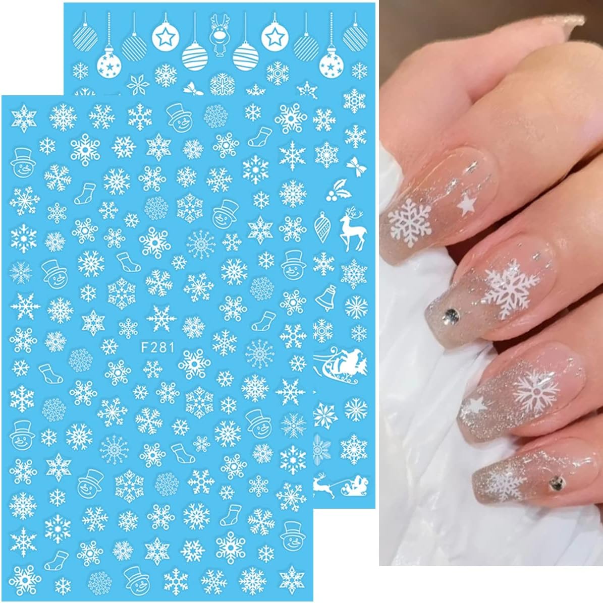 10 Sheets Christmas 3D Nail Art Decals - Gold White Snowflake Santa Claus Snowman Buffalo Plaid Reindeer Winter Xmas Stickers for Women Girls Nail Decorations