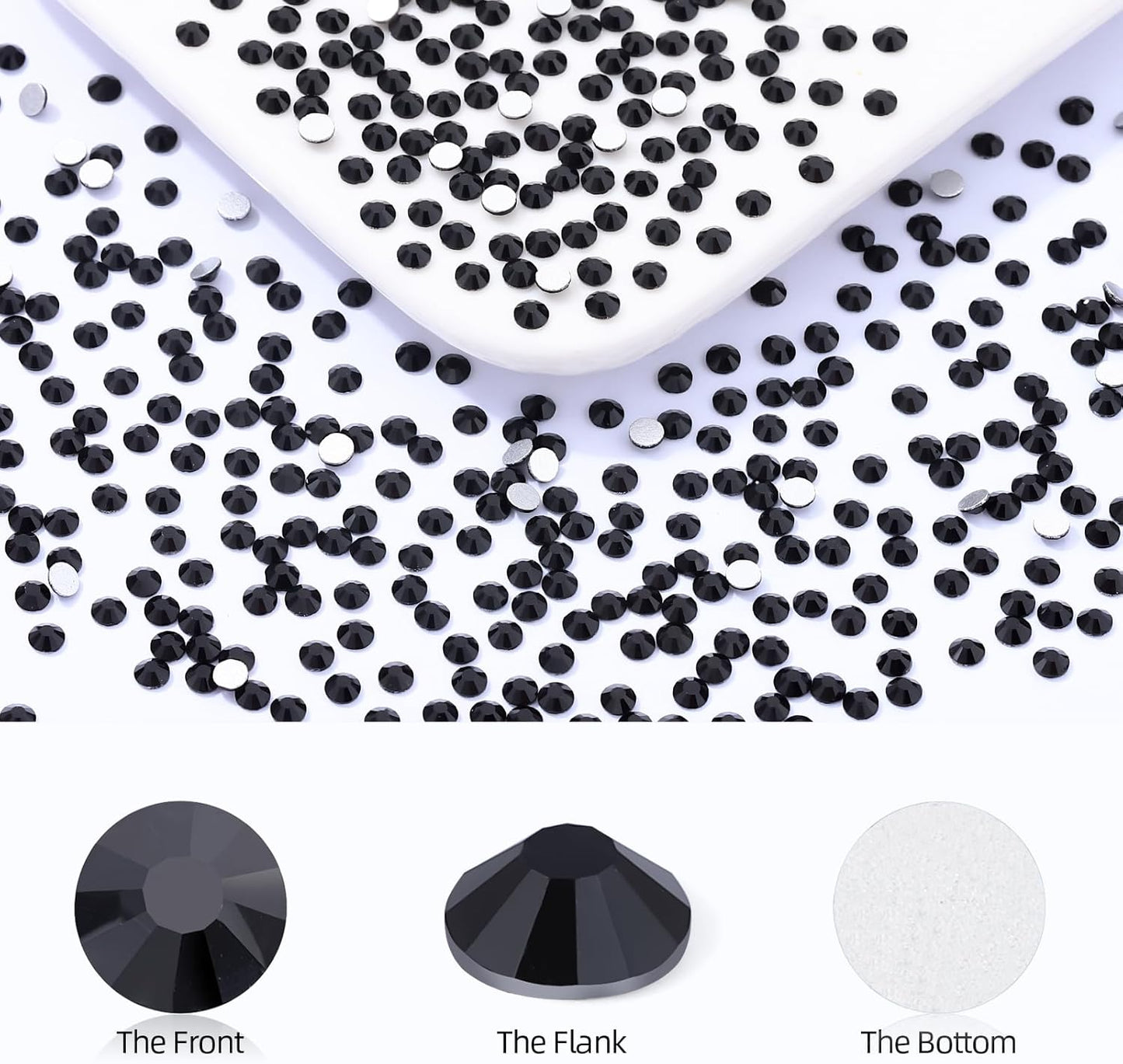 Black Flatback Rhinestones, Glass Rhinestones for Nail Art and Craft, Glue Fix, Loose Crystal Gemstones(Black, SS6, 1440pcs, 1.9-2.0mm)