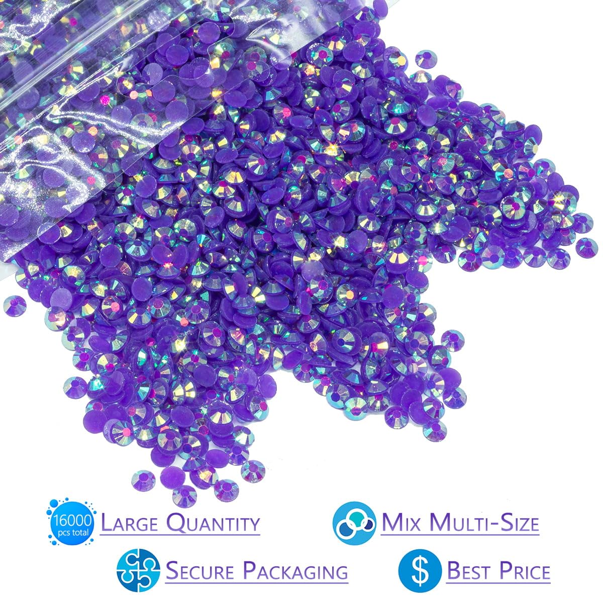 16000PCS Dark Purple AB Resin Rhinestones for Crafting 3mm 4mm 5mm Violet Flatback Jelly Stones Bulk SS10 SS16 SS20 Diamonds Crystals Gems Charms for Nails Face Eyes Makuep Tumblers Bottles DIY Crafts