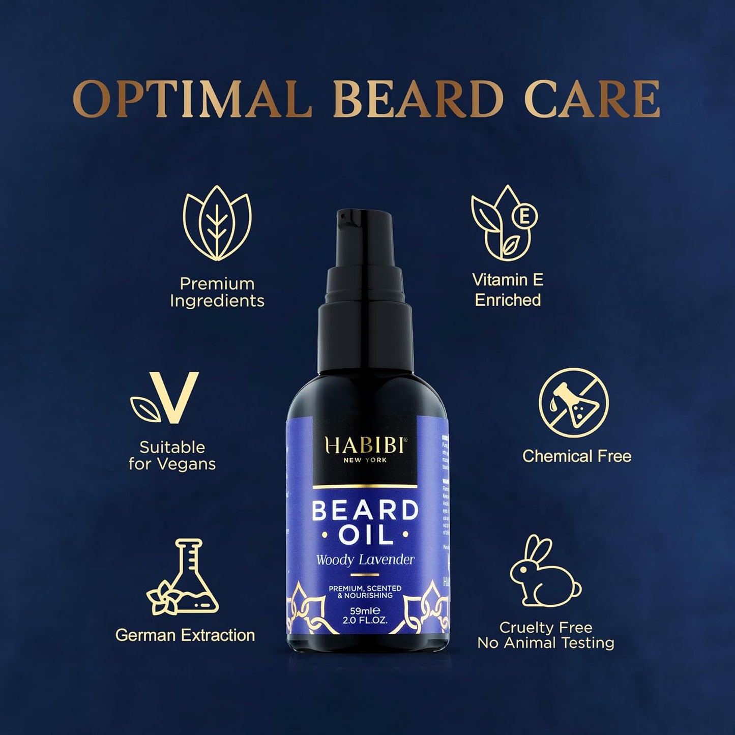 H HABIBI Woody Lavender Beard Oil – 2.0 Fl. Oz Naturally Derived Beard Growth Oil for Men, Beard Care Essential – Hydrates, Nourishes & Promotes Healthy Growth, Made in USA