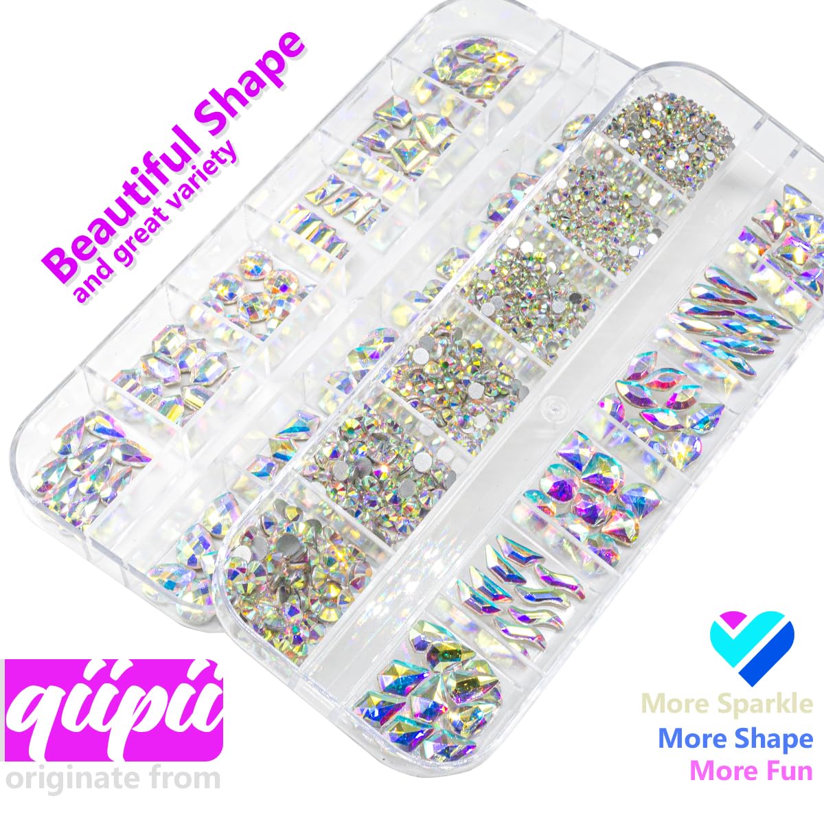 24 Styles AB Crystal Nail Rhinestones Multi Shapes Flatback White AB K9 Glass Gems Round Beads Stones Diamonds Jewels Nail Art Charms Supplies for Nails Face Eyes Makeup Crafts Clothes Tumblers