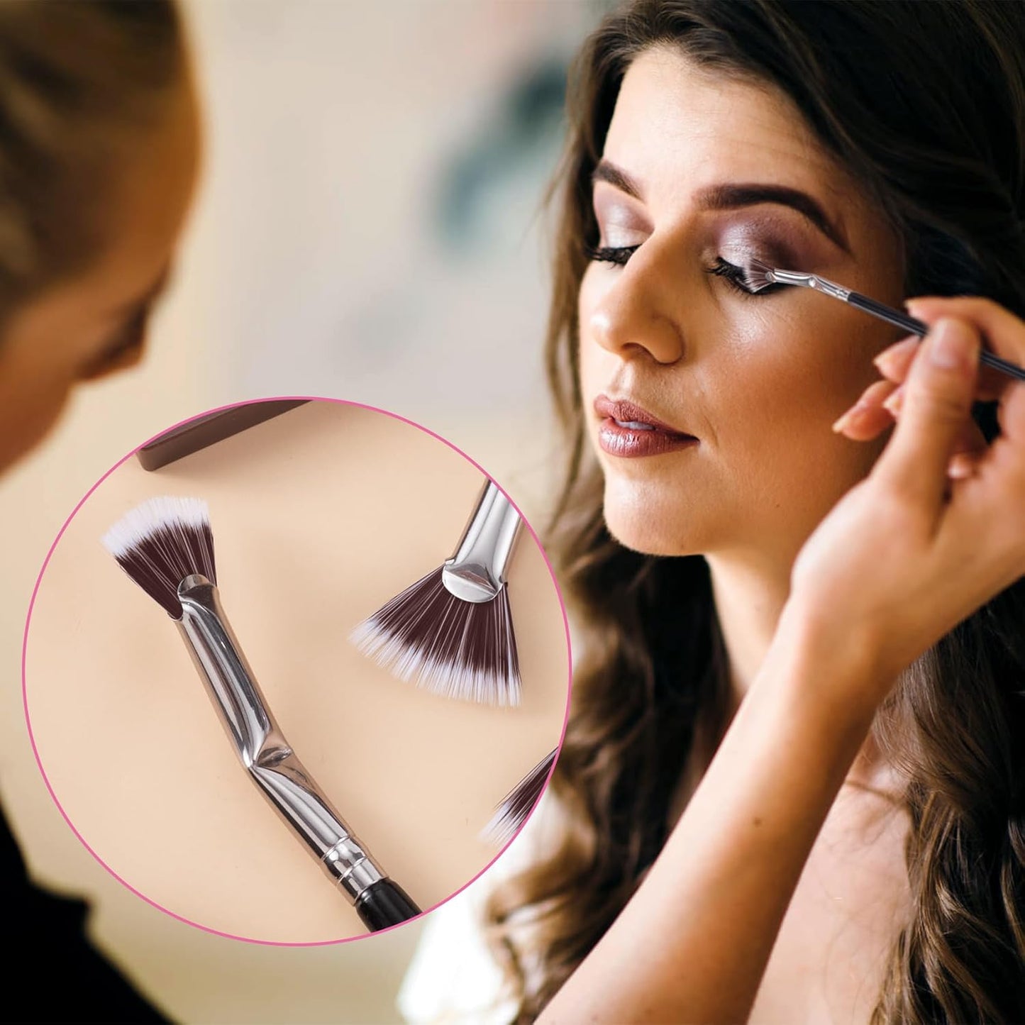 PAGOW 2pcs Folding Angle Scalloped Lash Brush, Eyelash Comb Separator Makeup Tool, Multifunctional Mascara Fan Brush with Soft Bristles for Upper Lower Eye Lash (Brown Bristles)