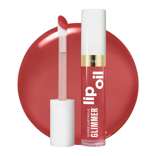 REVLON Super Lustrous Glimmer Lip Oil, Moisturizing & Tinted, Shiny Finish, Made with Plant-Based Squalane, 008 Just Toasty, 0.13 fl oz