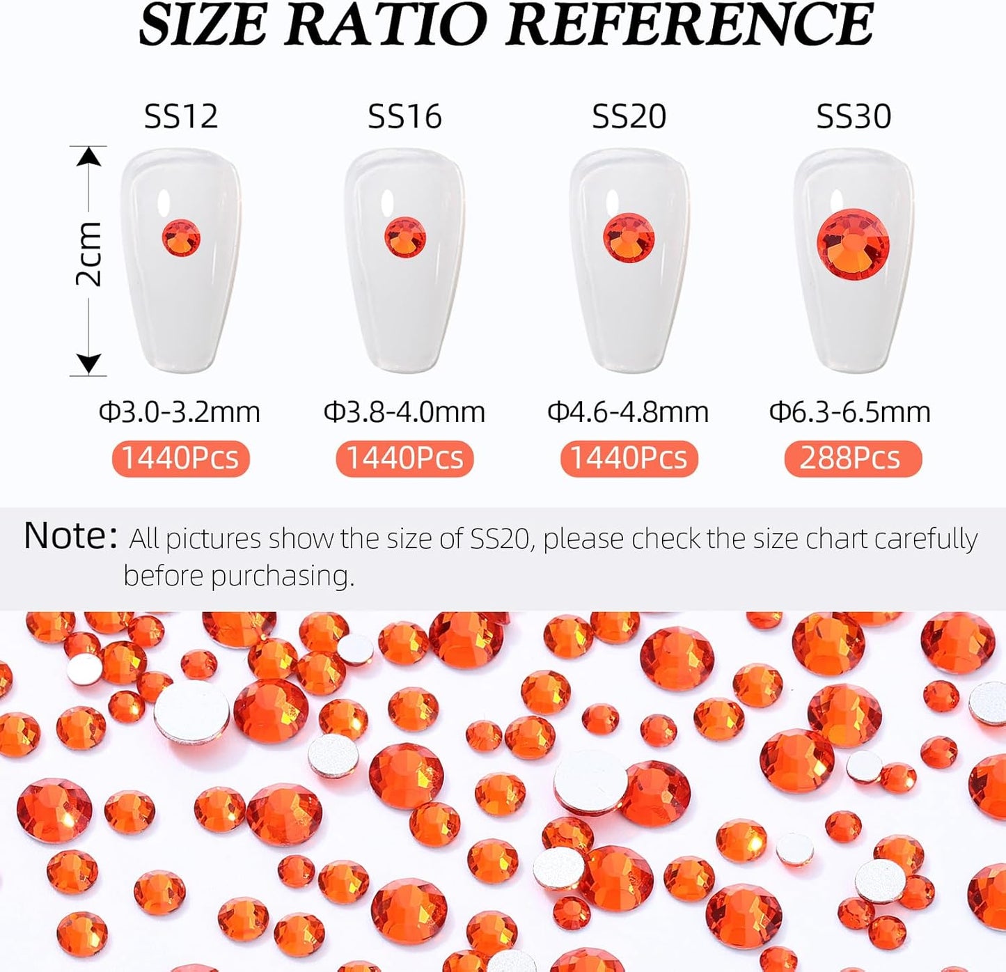 Hyacinth Flatback Rhinestones, Glass Rhinestones for Nail Art and Craft, Glue Fix, Loose Crystal Gemstones(Orange, SS30, 576pcs, 6.4-6.6mm)