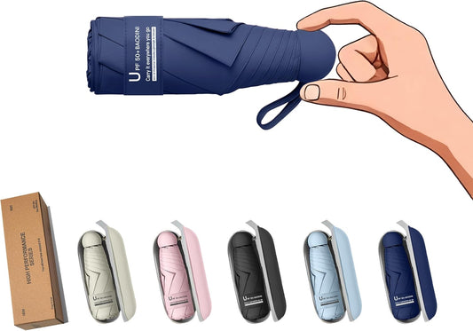 BAODINI Travel Essentials Mini Umbrella for Purse With Case Small Compact UV Sun Protection Lightweight Tiny Pocket Manual Open Close Umbrella for Women Kids and Men Fit Purse Backpack