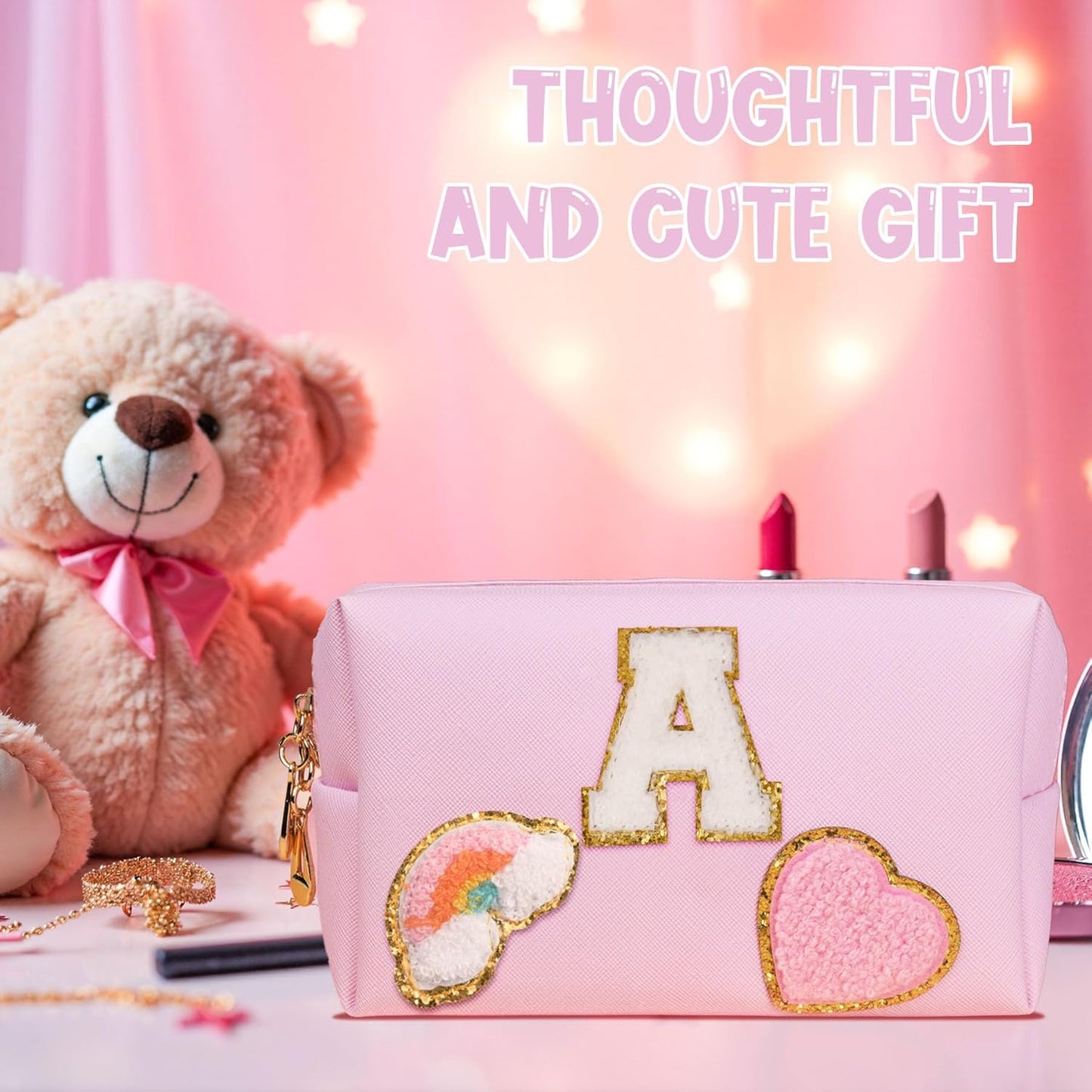 Birthday Gifts for Kids 4 5 6 7 8 9 10 11 12 year Old, Girl gifts Skin Care, Letter Pouch Cosmetic Toiletry Bag, Personalized Gift for Girl, Gift Bags