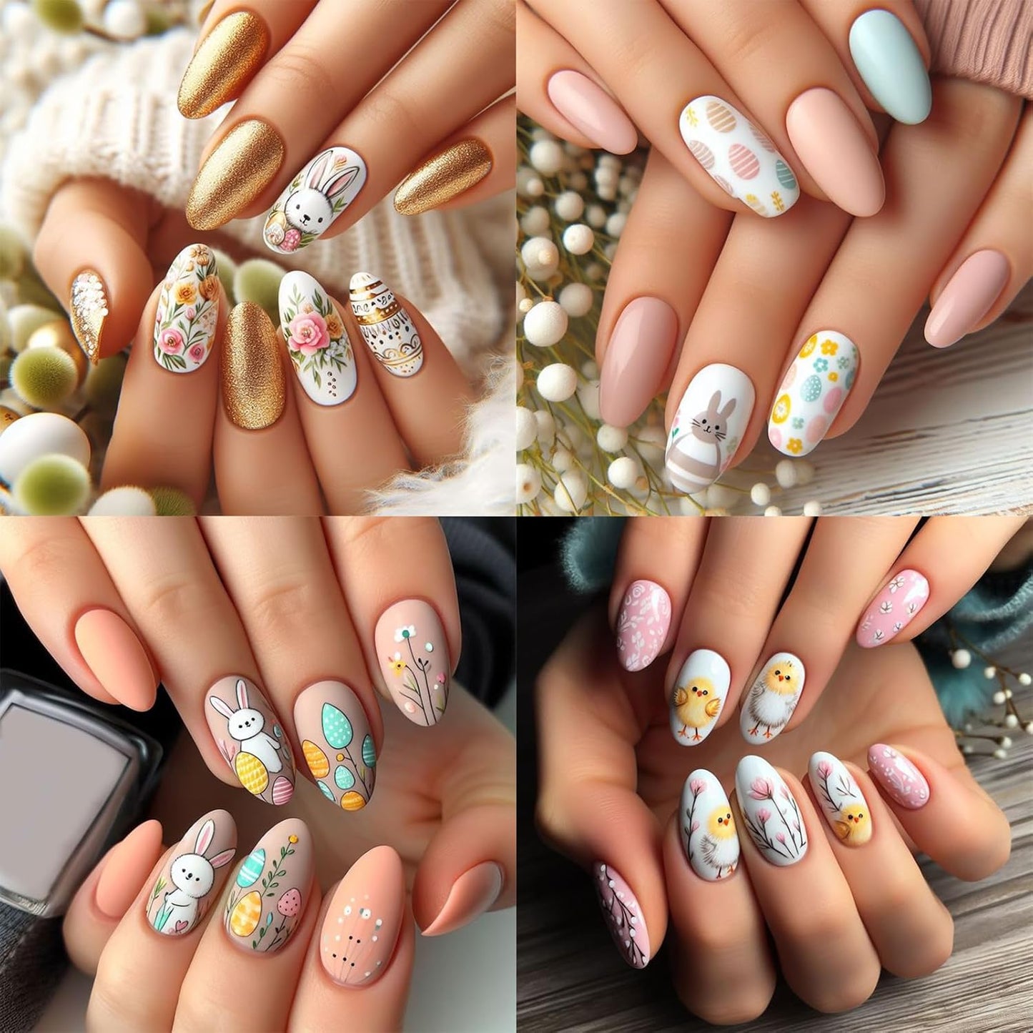 6 Sheets Glitter Easter Nail Art Stickers Easter Egg Rabbit Nail Decals 3D Self Adhesive Cute Chicken Eggs Nail Art Supplies Cartoon Bunny Carrot Nail Supplies Stickers for Women DIY Nail Decorations